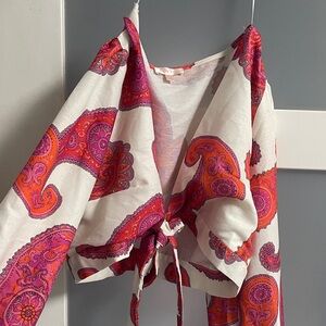 Luxxel Pink and Red Paisley flowy sleeve Blouse